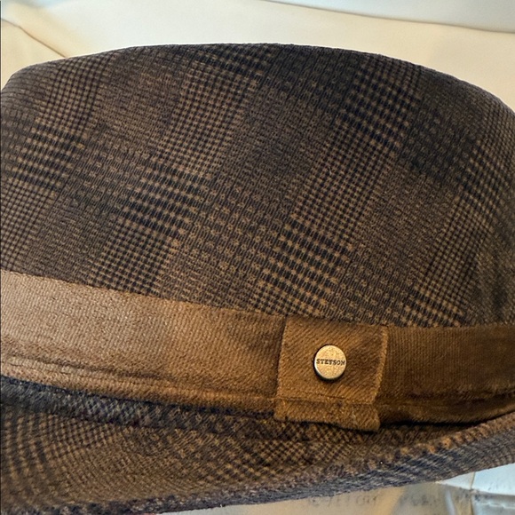 Stetson Dark Brown Fedora plaid Polyester Hat NEW - Picture 2 of 5
